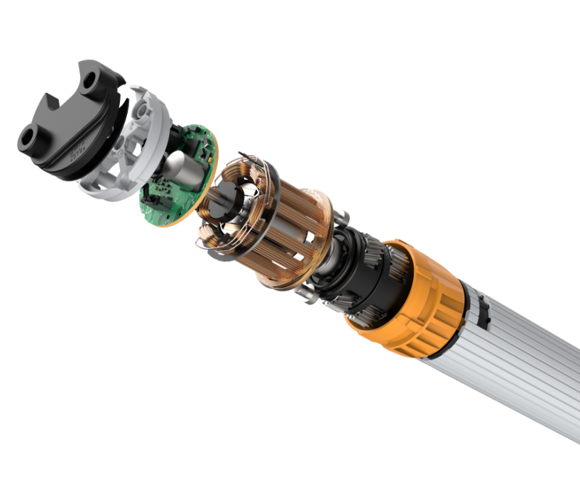 Exploded view of an electric motor – High-precision technology components