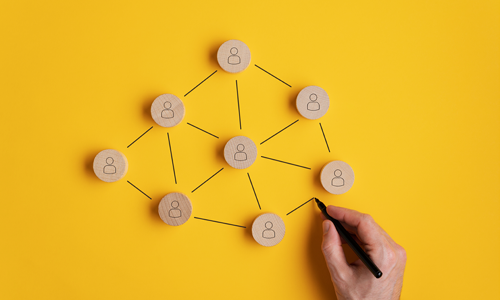 network of corporate partners on a yellow background